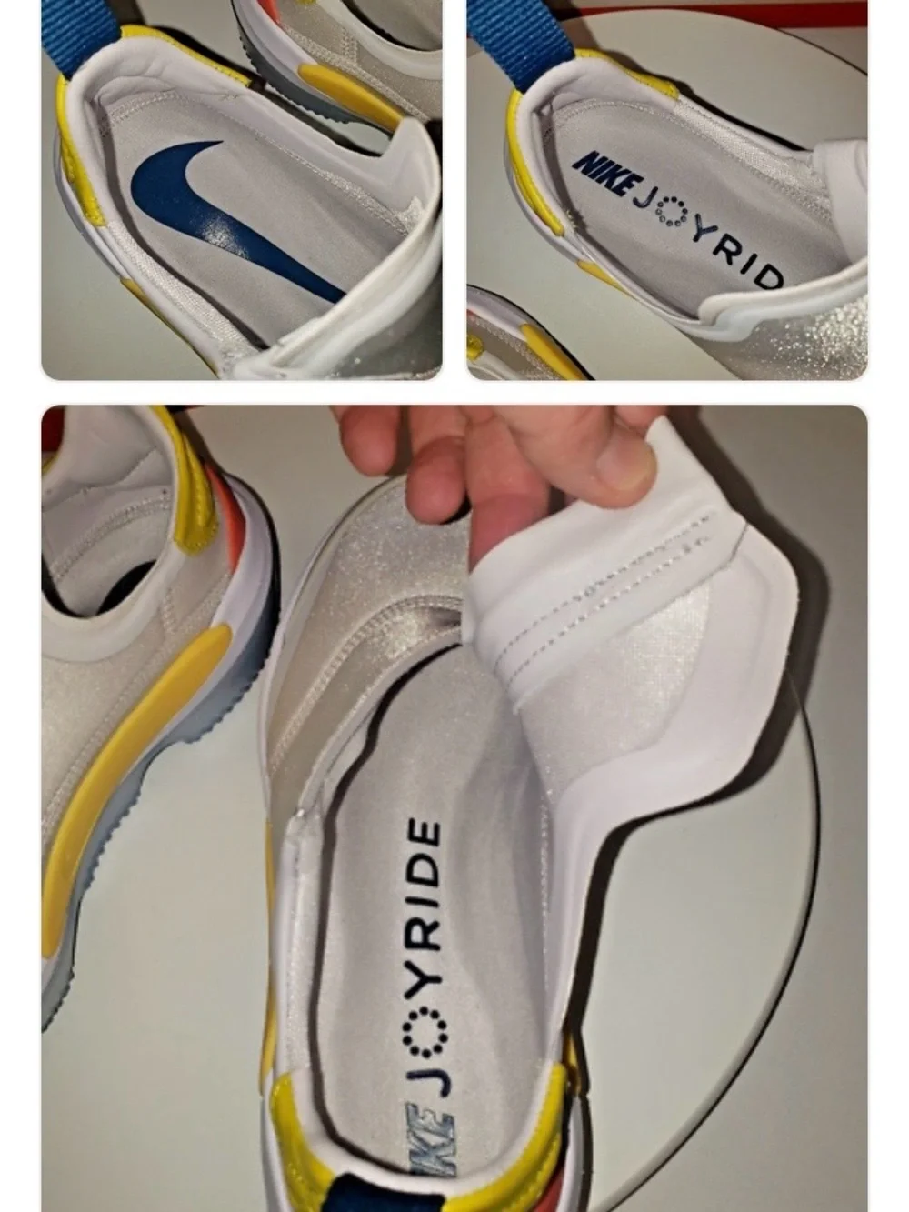 Nike White Slip-On Sneakers with Yellow and Navy Accents